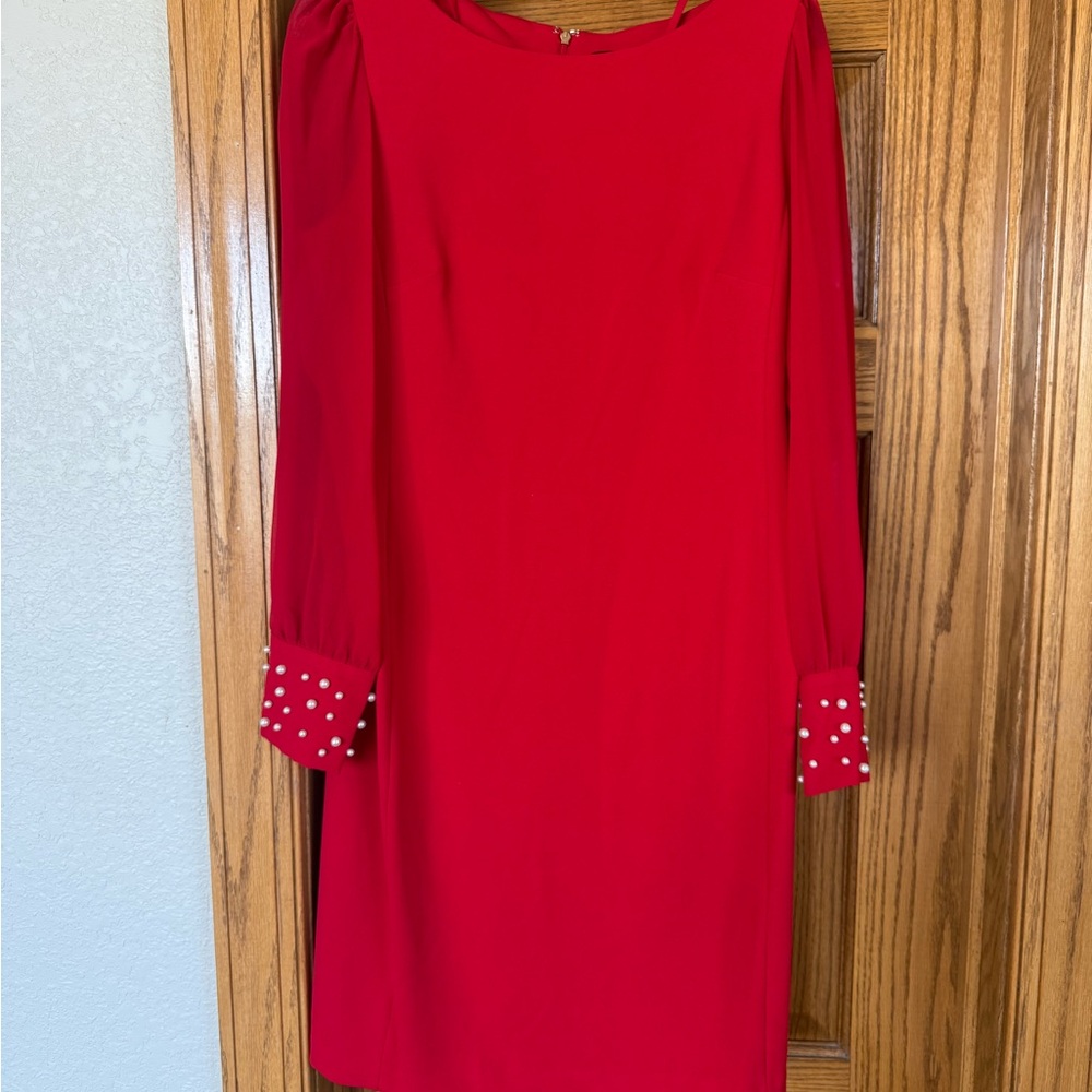 Karl Lagerfeld Red Dress with Pearl Cuff Details